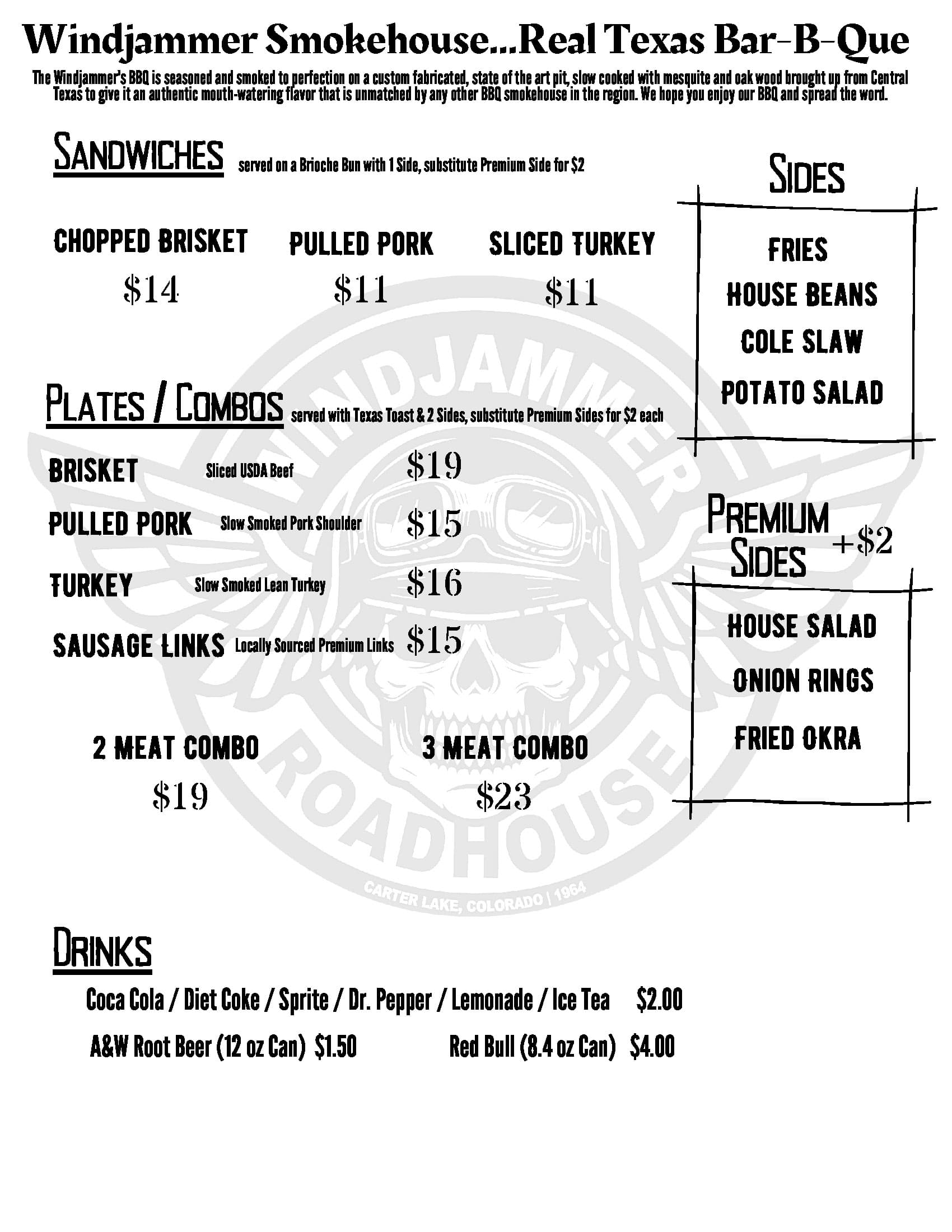 Windjammer Roadhouse menu page 2